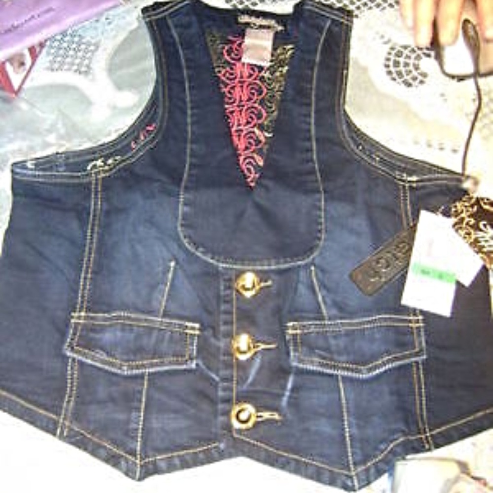 Fabulousity Juniors Stretch Denim Crop Vest NEW